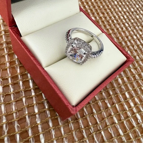 BERRICLE Sterling Silver Cushion Cut Halo Engagement/Promise Ring, Size 5.5